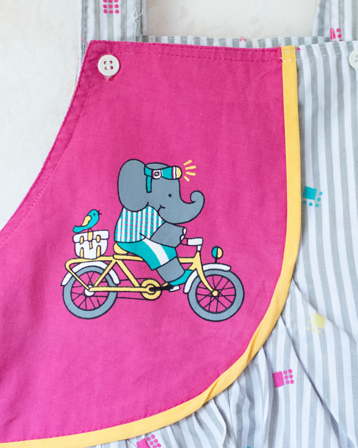 Overalls with stripes and King Babar | Pink | 12-18 months