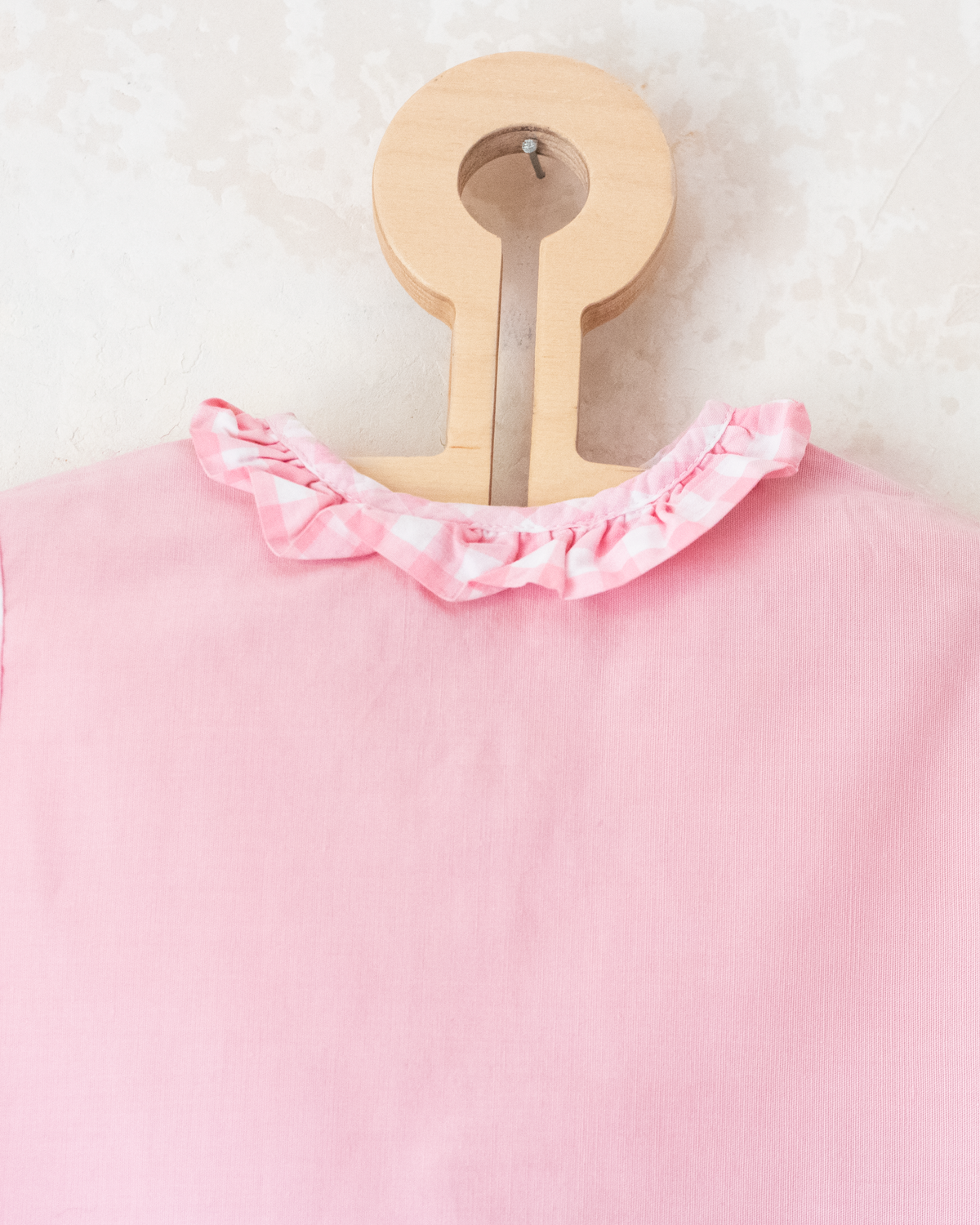 Pink dress with plaid and duck and snail embroidery | 9-12 months