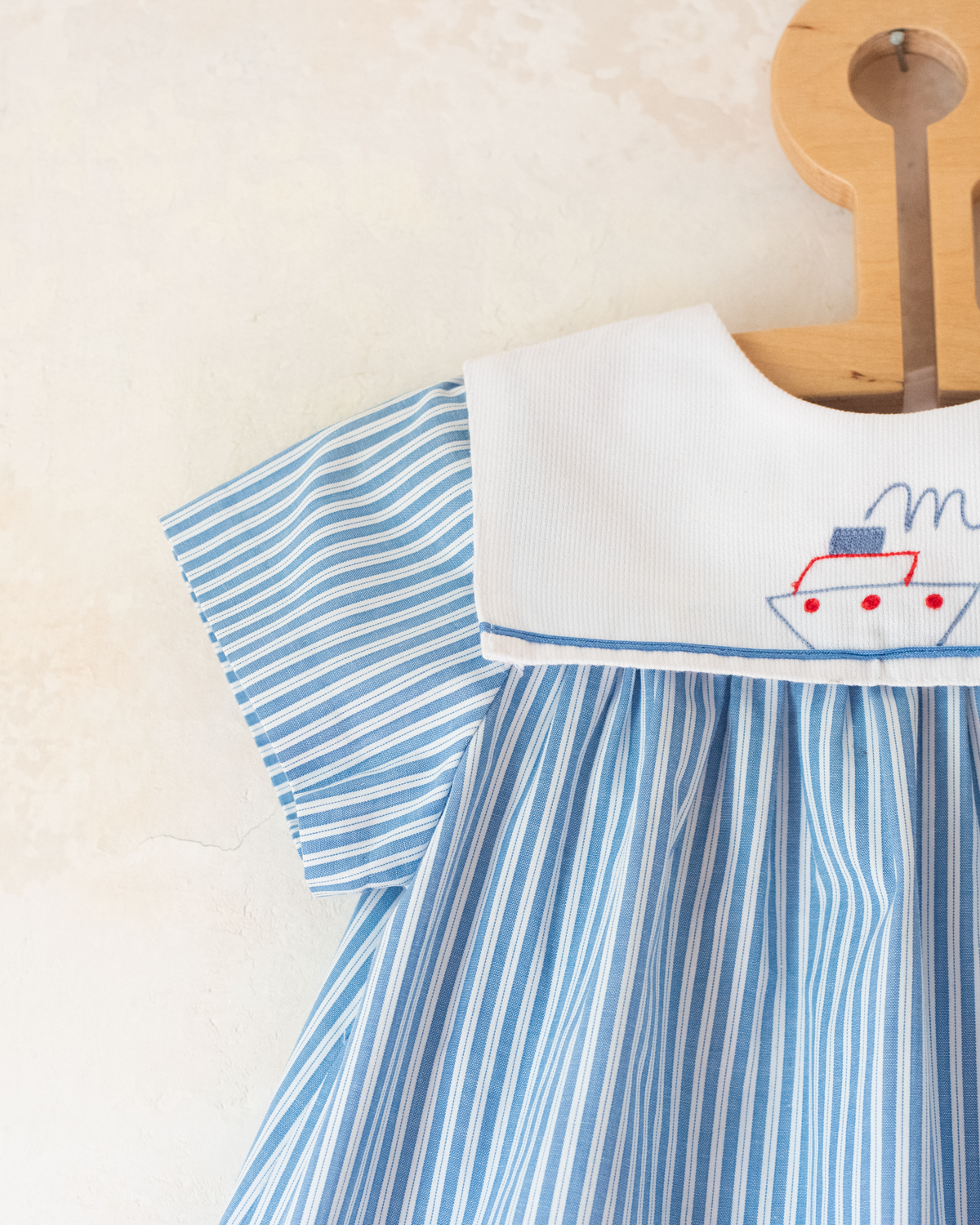 Embroidered sailor collar striped dress | 12-18 months