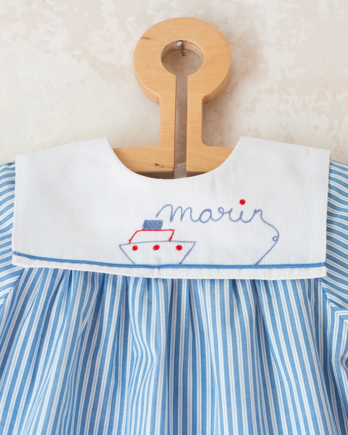 Embroidered sailor collar striped dress | 12-18 months