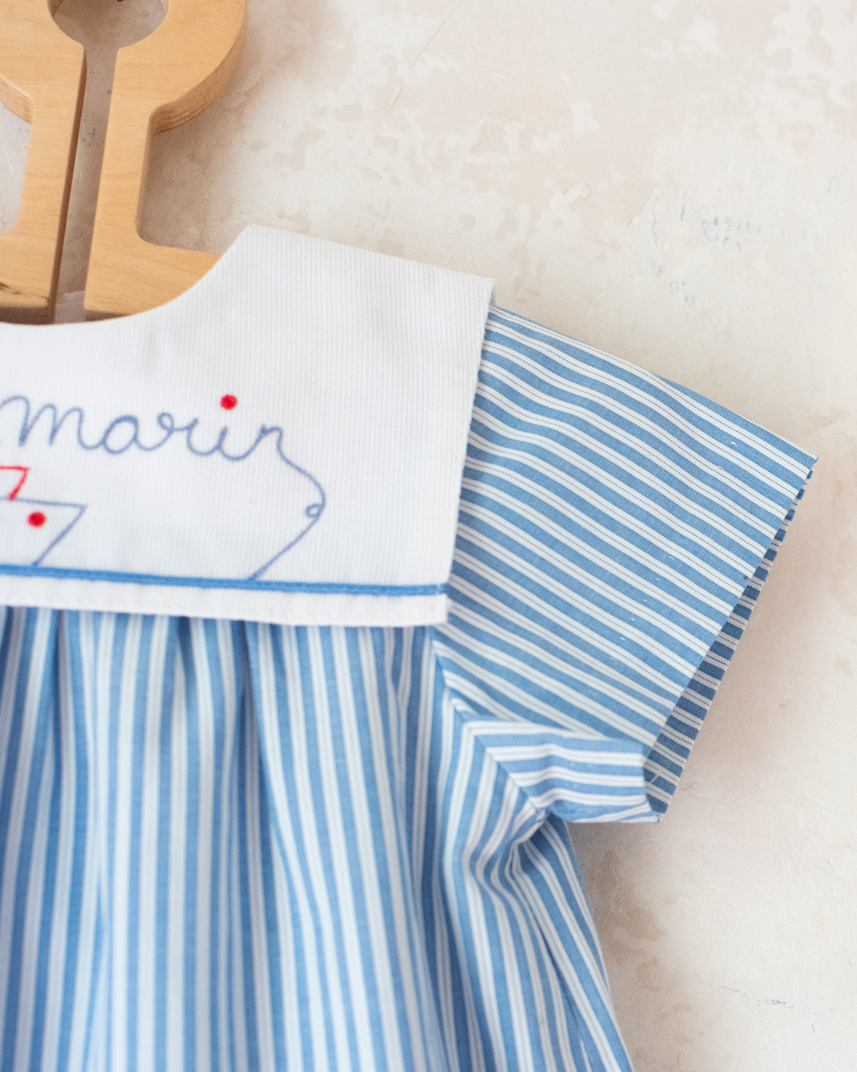 Embroidered sailor collar striped dress | 12-18 months