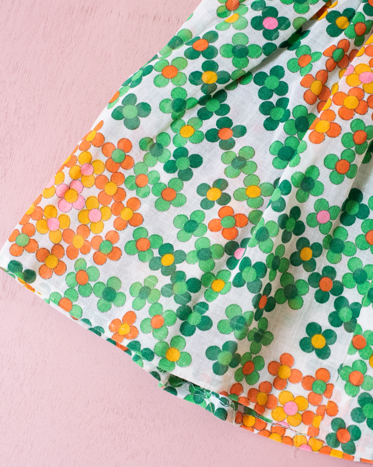 Green and orange floral dress | 1970s France | 18-24 months