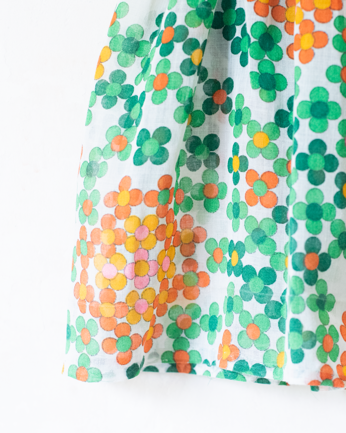Green and orange floral dress | 1970s France | 18-24 months