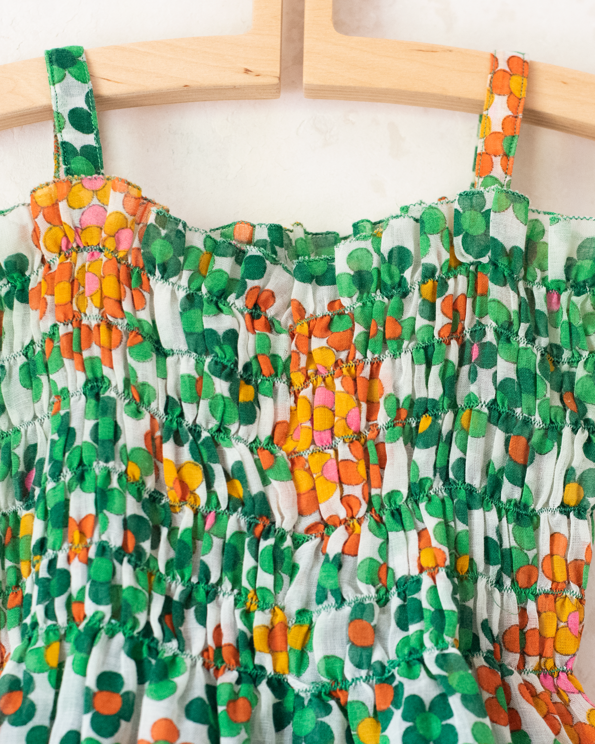 Green and orange floral dress | 1970s France | 18-24 months