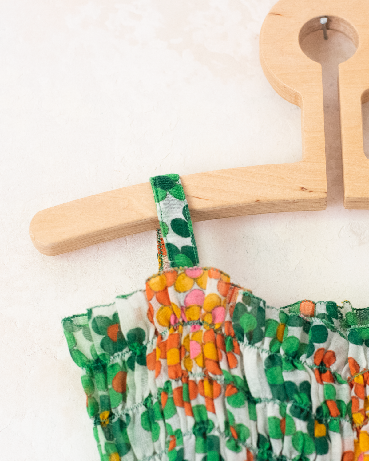 Green and orange floral dress | 1970s France | 18-24 months