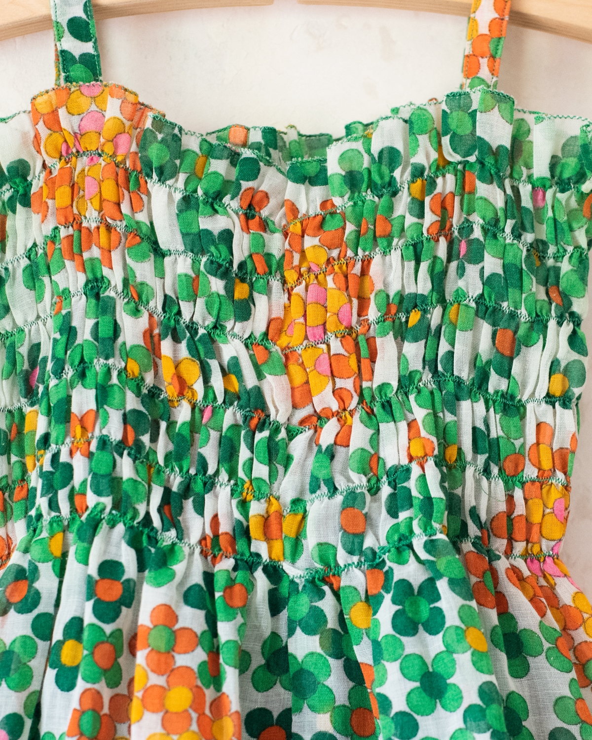 Green and orange floral dress | 1970s France | 18-24 months