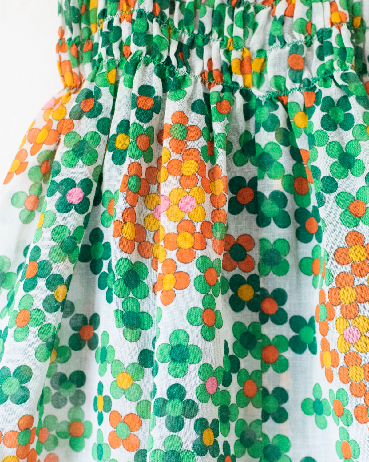 Green and orange floral dress | 1970s France | 18-24 months