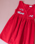 שמלת קורדרוי אדומה עם כלבים דלמטיים | 4-5 שנים