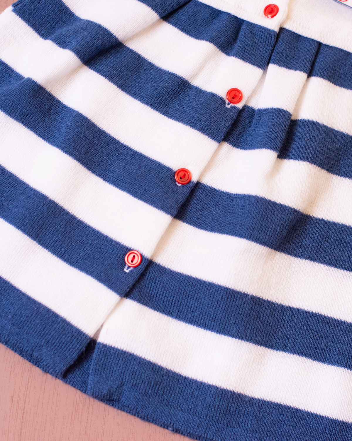 Knitted striped dress with fish on the collar | 9-12 months