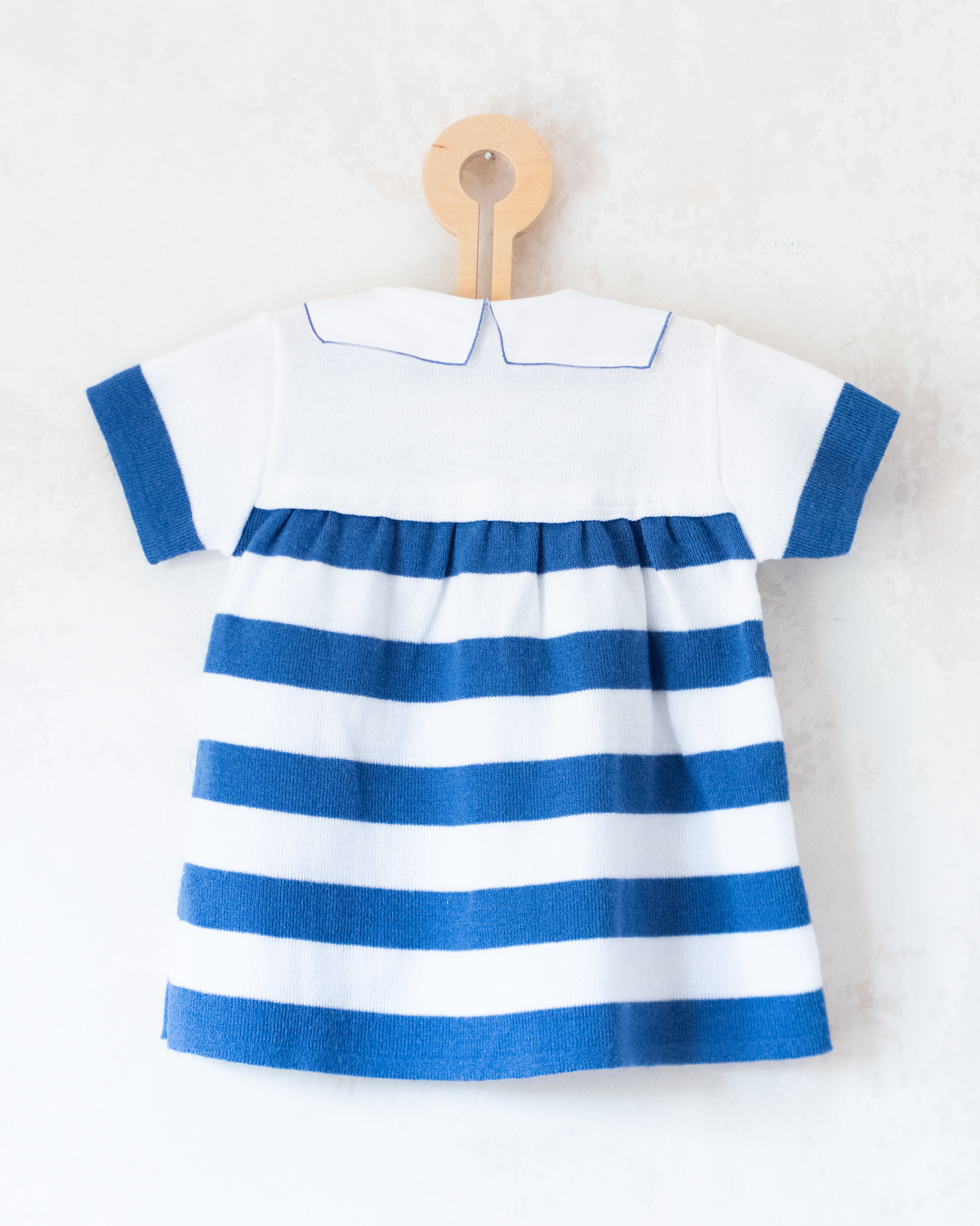 Knitted striped dress with fish on the collar | 9-12 months