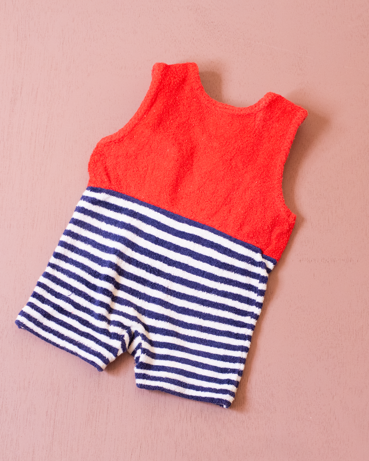 Terry Cloth Striped Romper with Boat | 0-3 Months