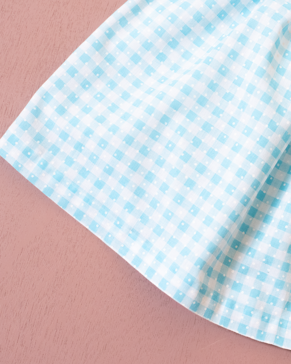 Light blue and white checkered dress with white lace | 9-12 months