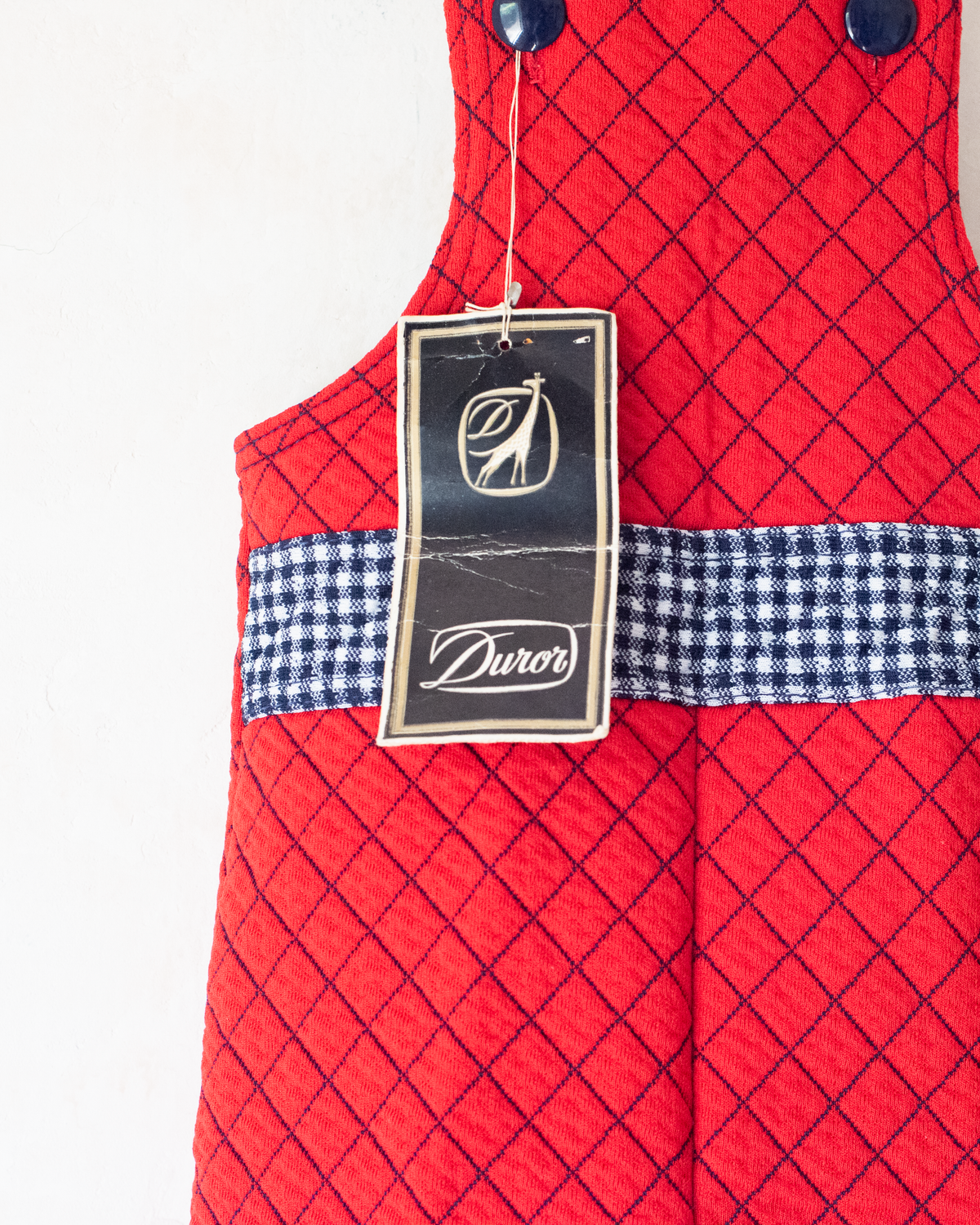 Red Quilted Overalls with Checks | French Dead Stock from the Seventies | 18-24 Months