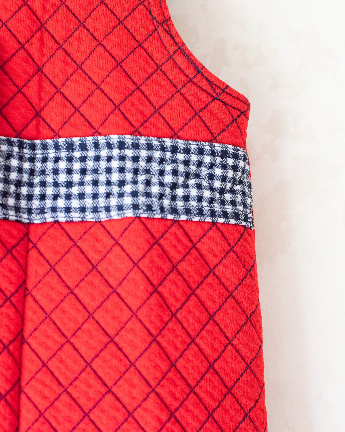 Red Quilted Overalls with Checks | French Dead Stock from the Seventies | 18-24 Months