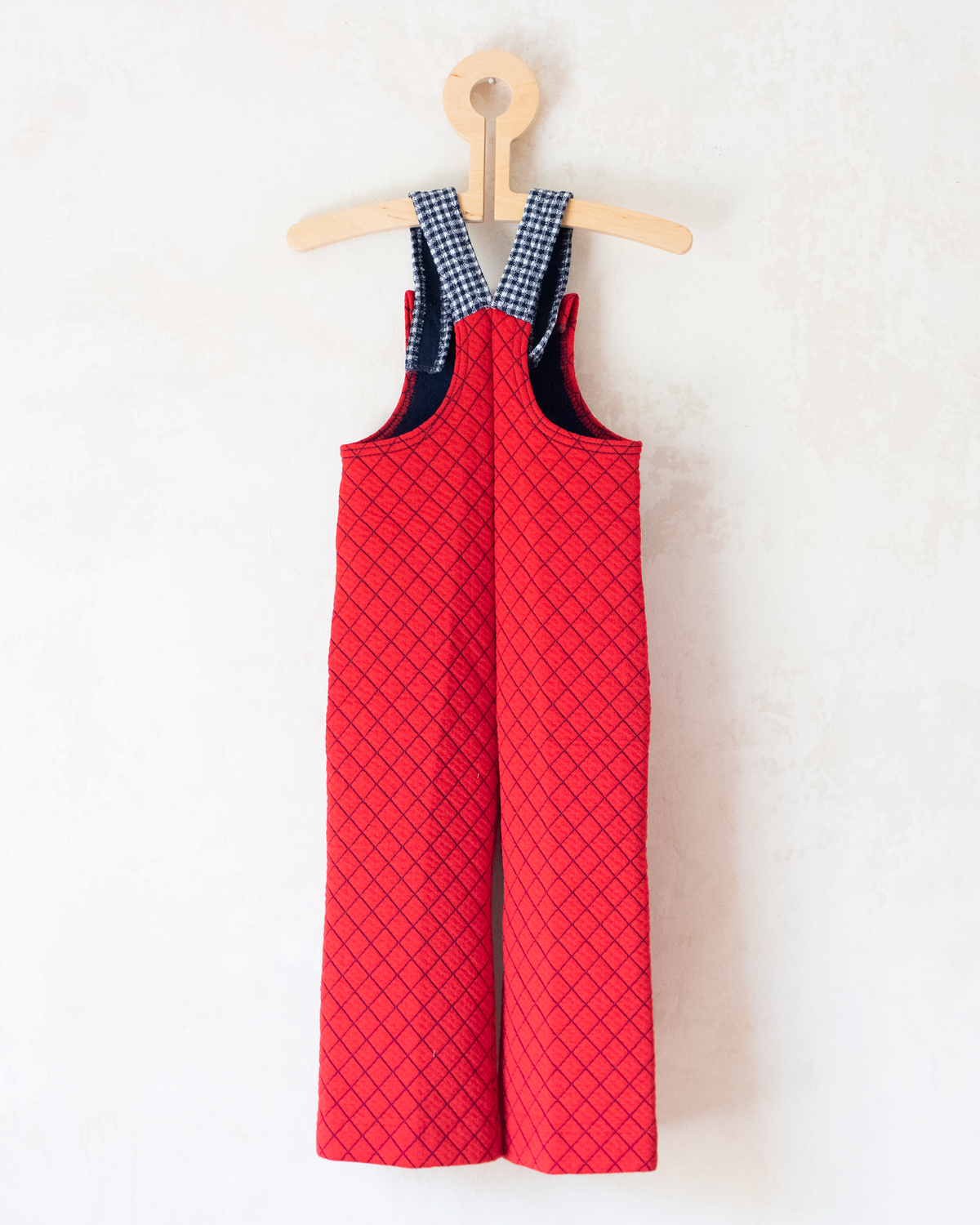 Red Quilted Overalls with Checks | French Dead Stock from the Seventies | 18-24 Months