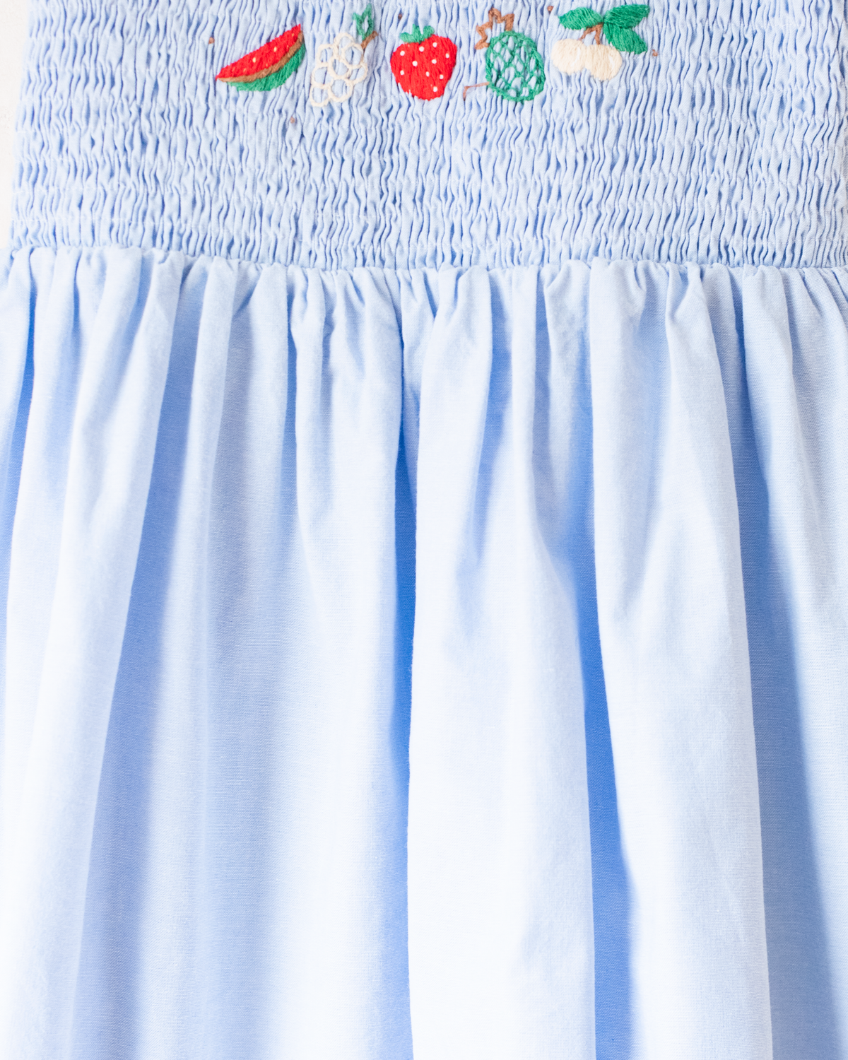 Sky blue dress with embroidered fruit | 5-6 years