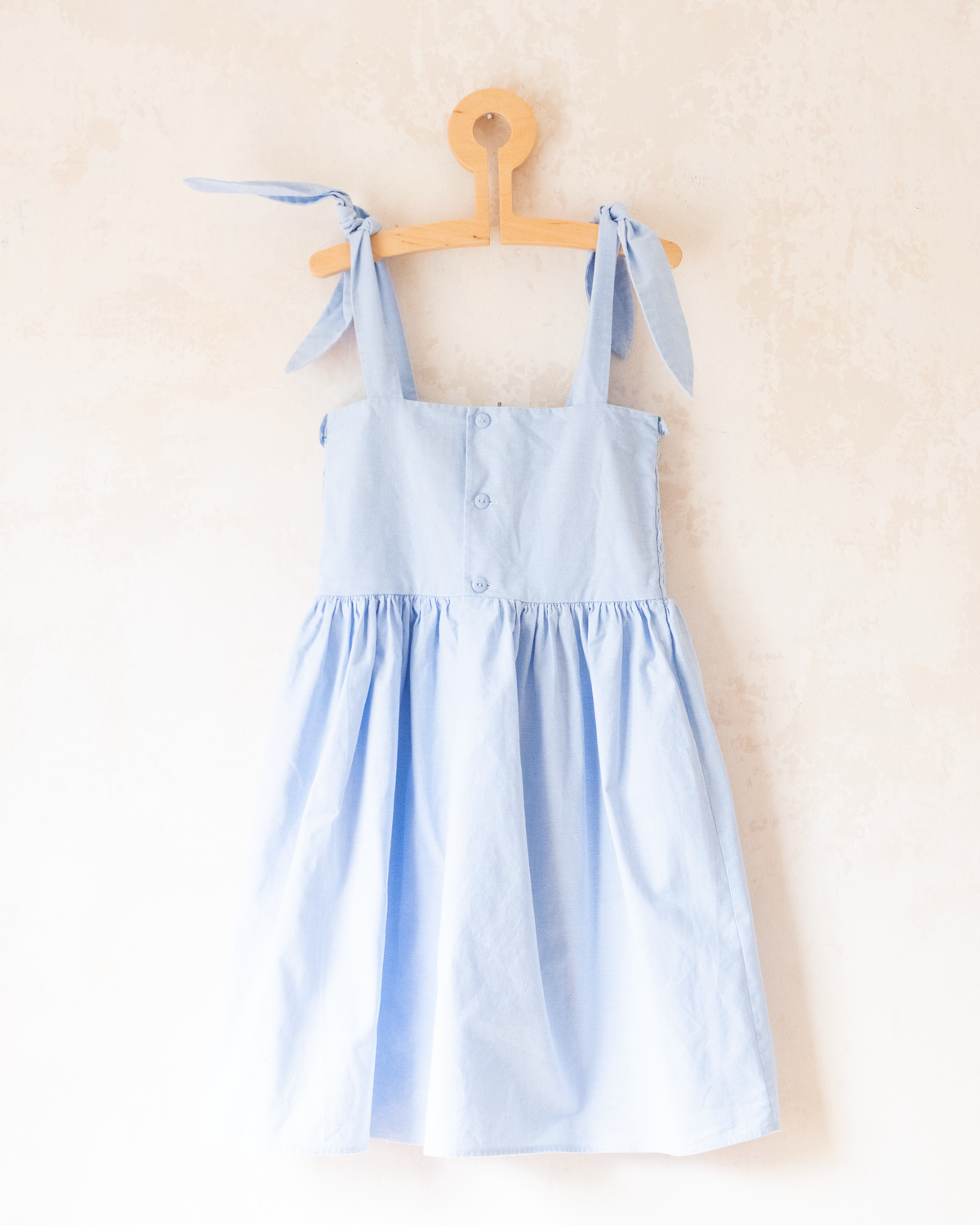 Sky blue dress with embroidered fruit | 5-6 years
