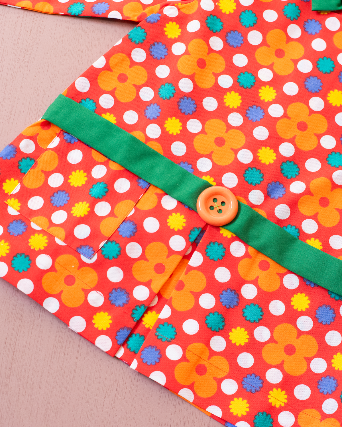 Orange floral shirt with green collar | French deadstock | 3-4 years