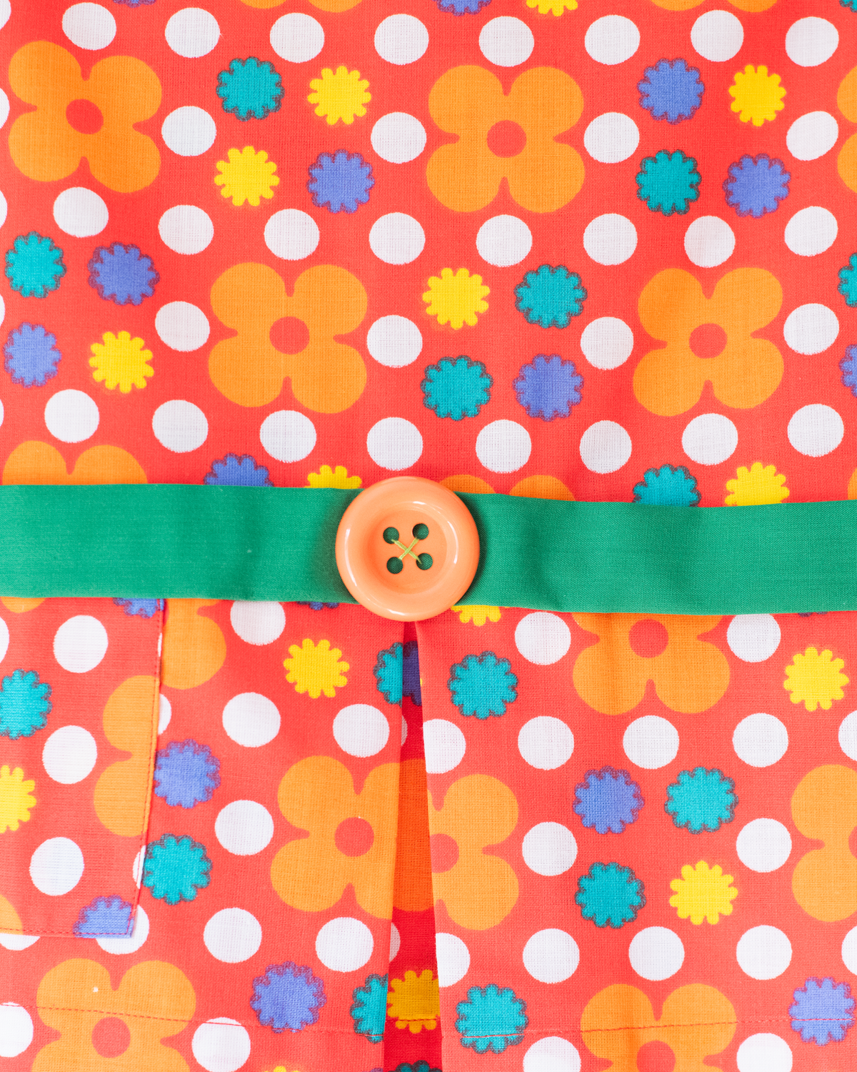 Orange floral shirt with green collar | French deadstock | 3-4 years