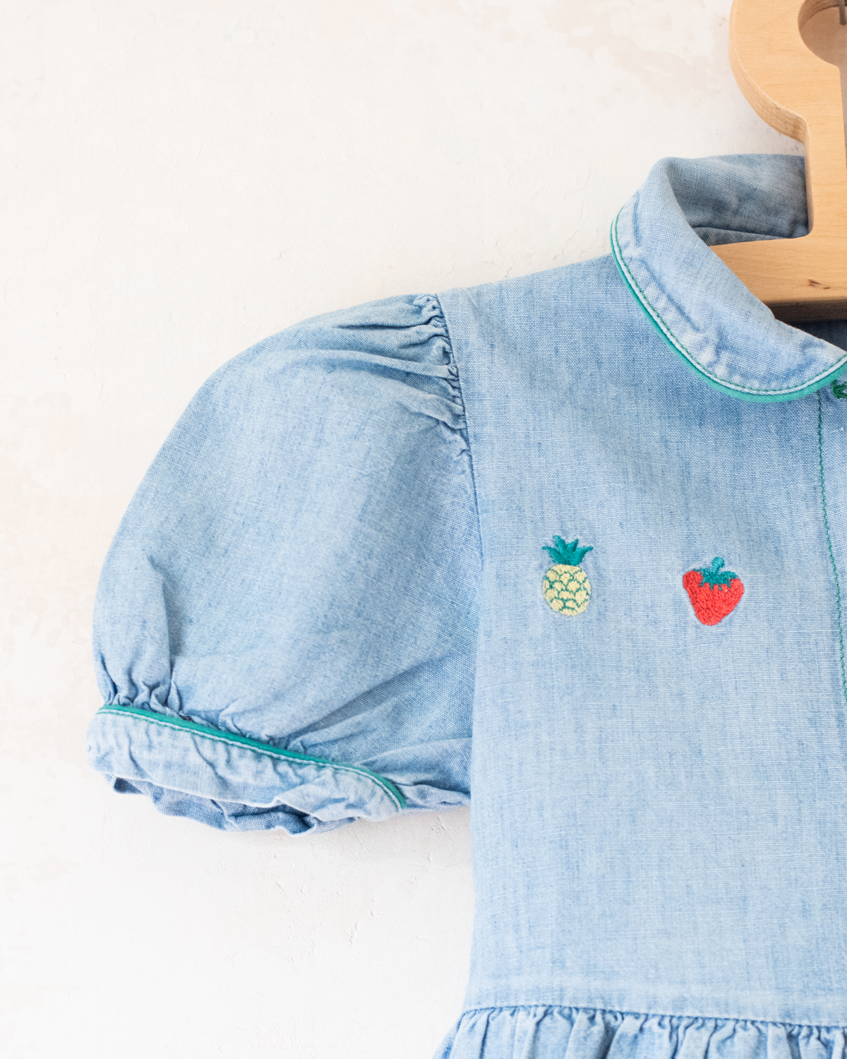 Denim dress with embroidered fruit | 3-4 years