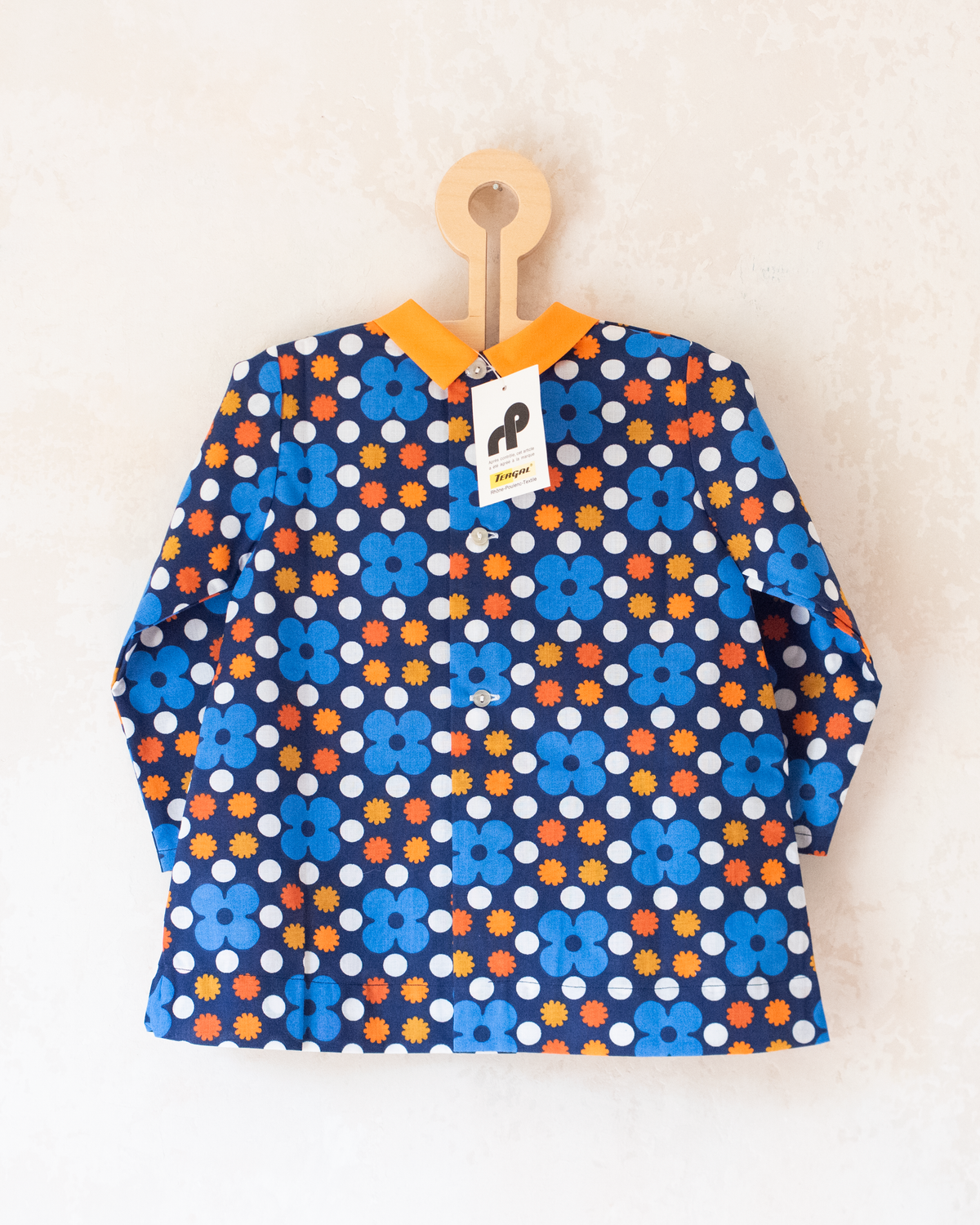 Blue and orange floral shirt with orange collar | French deadstock | 3-4 years