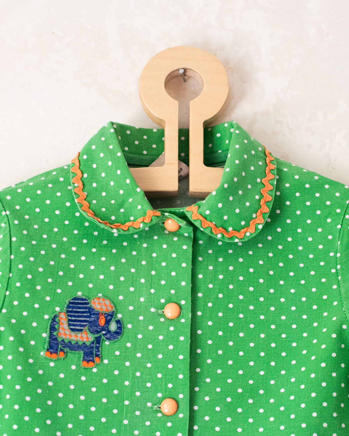 Green polka dot tunic with embroidered elephant | 4-5 years