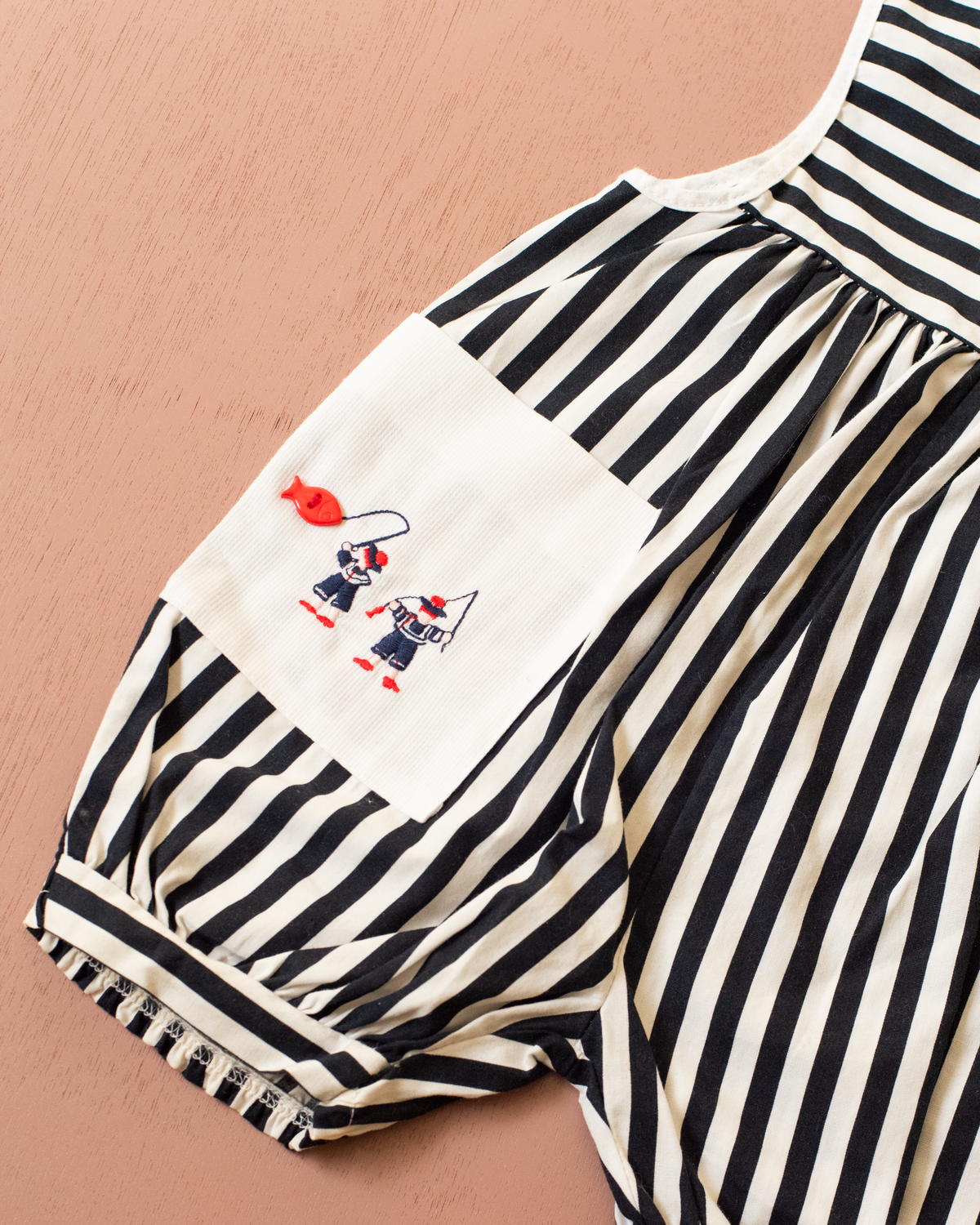 Striped overall, fishers, and fish buttons | French Deadstock | 3-6 months