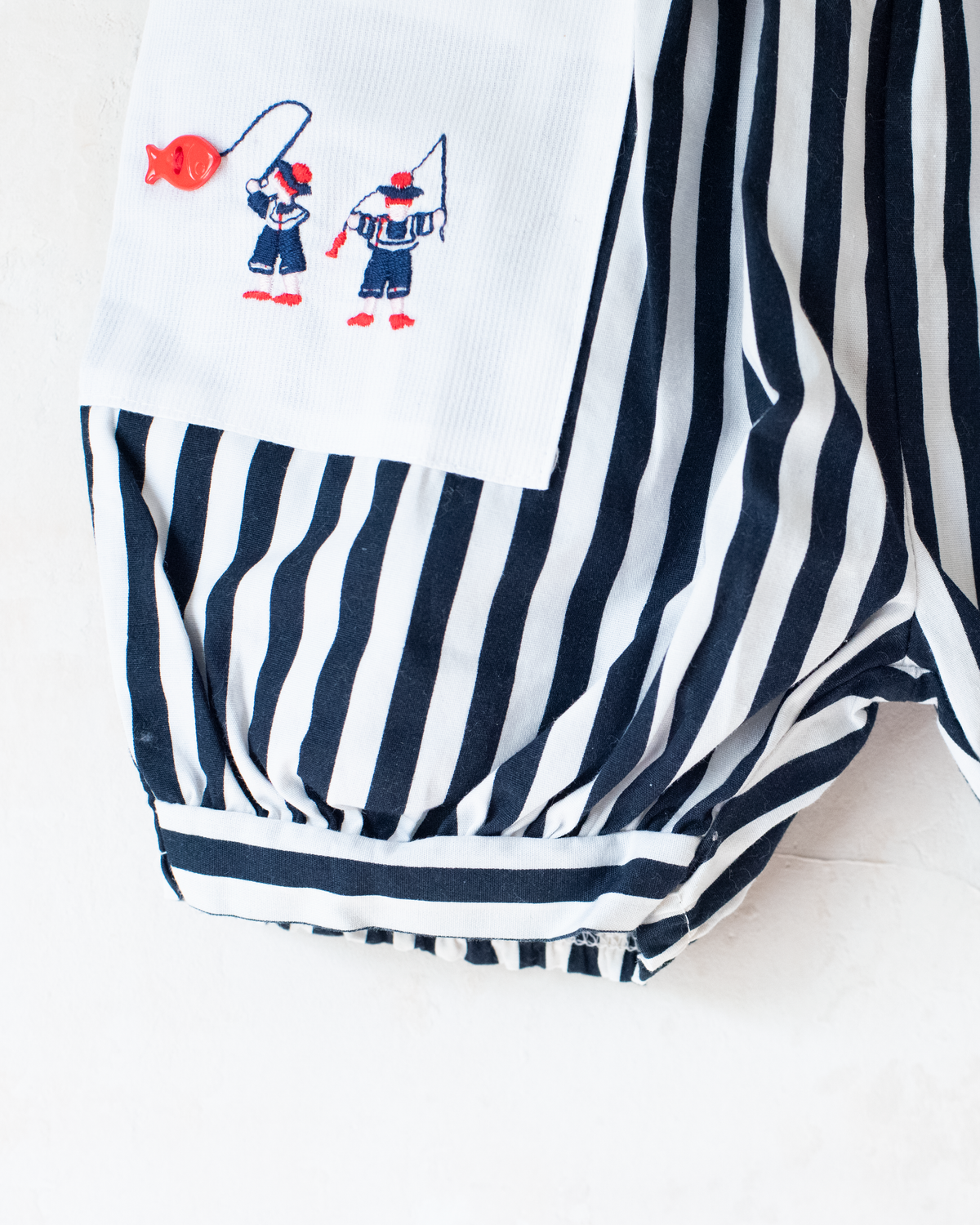 Striped overall, fishers, and fish buttons | French Deadstock | 3-6 months