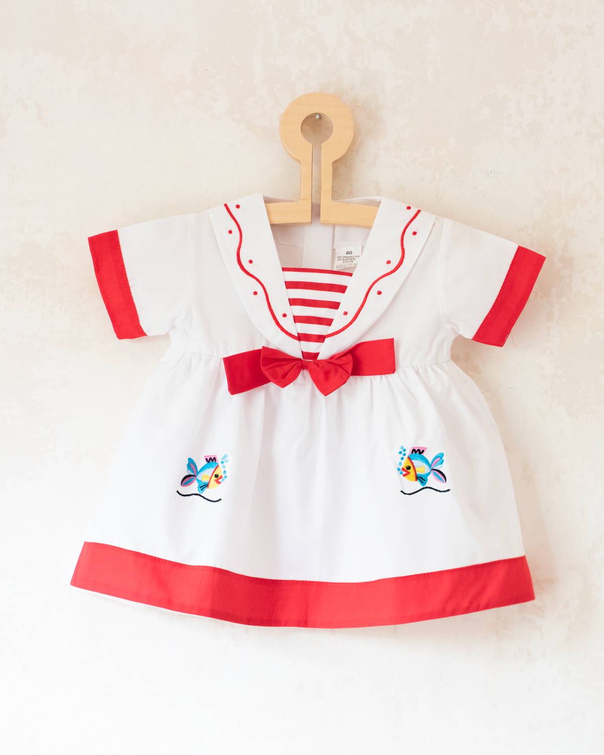 White sailor dress with embroidered fish | 9-12 months