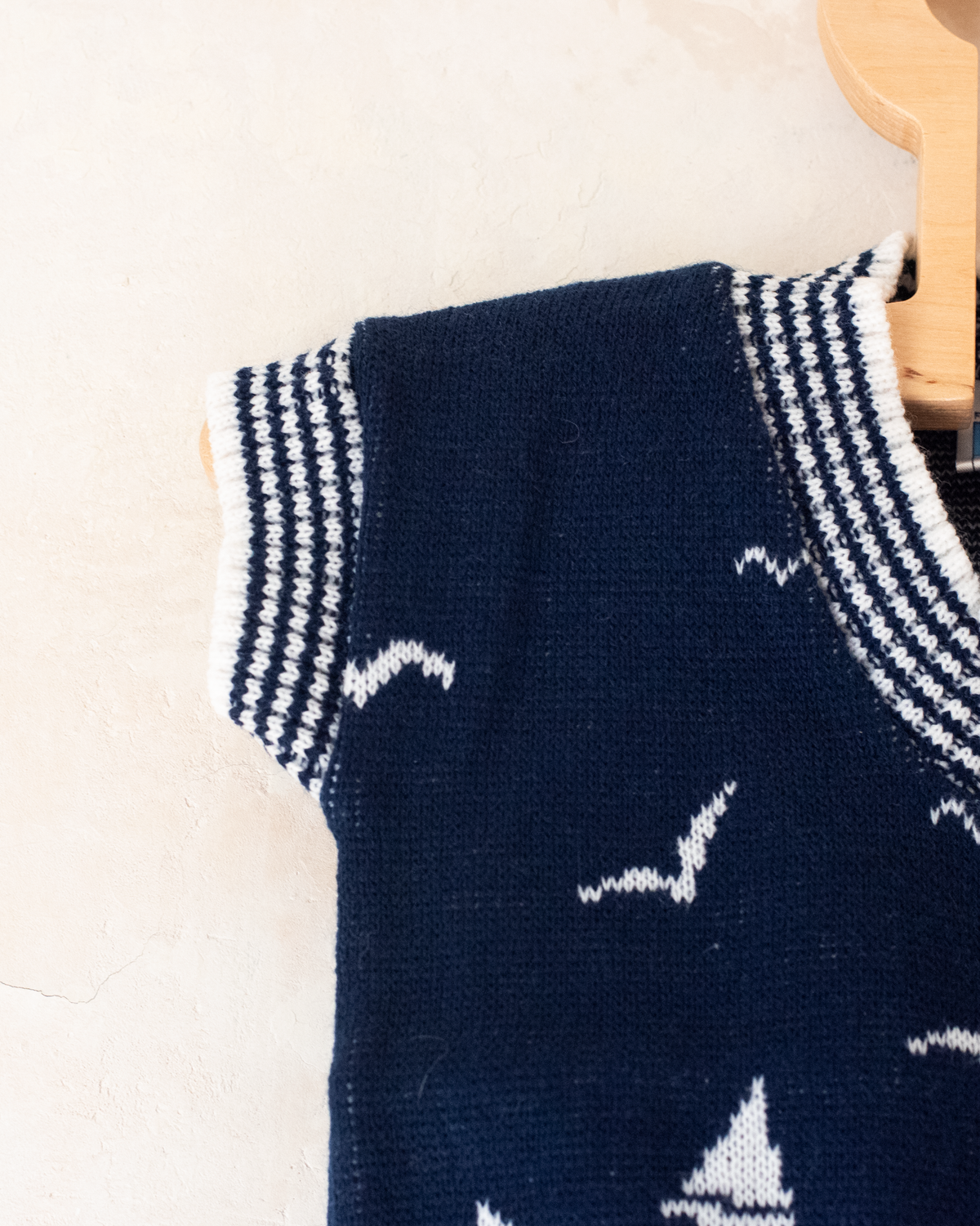 Blue cardigan with boats and seagulls | French deadstock | 0-3 months