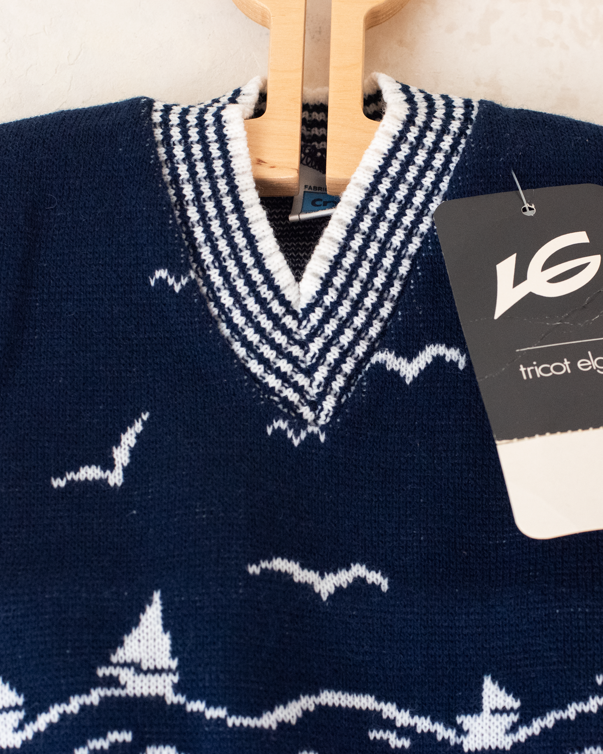 Blue cardigan with boats and seagulls | French deadstock | 0-3 months
