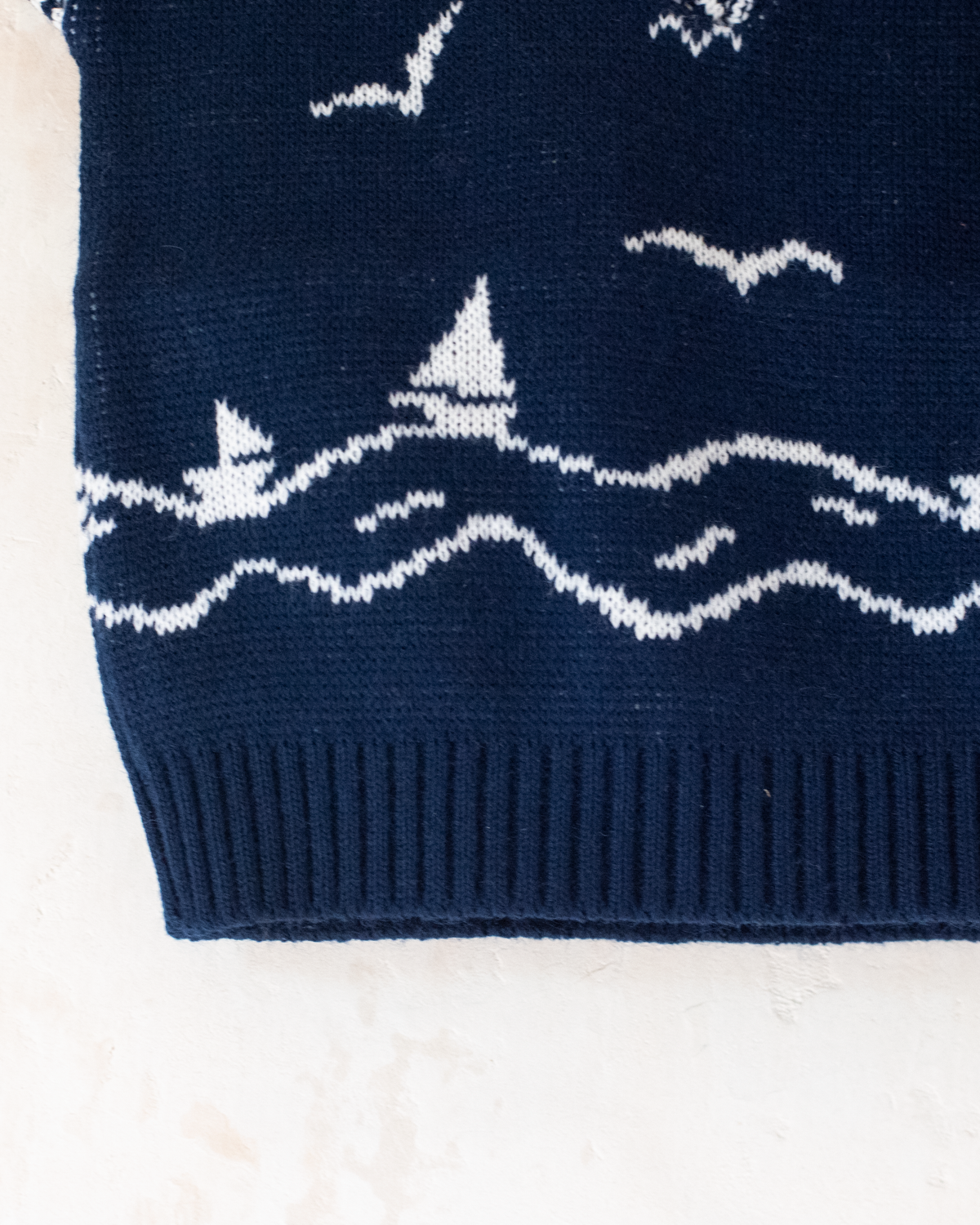 Blue cardigan with boats and seagulls | French deadstock | 0-3 months