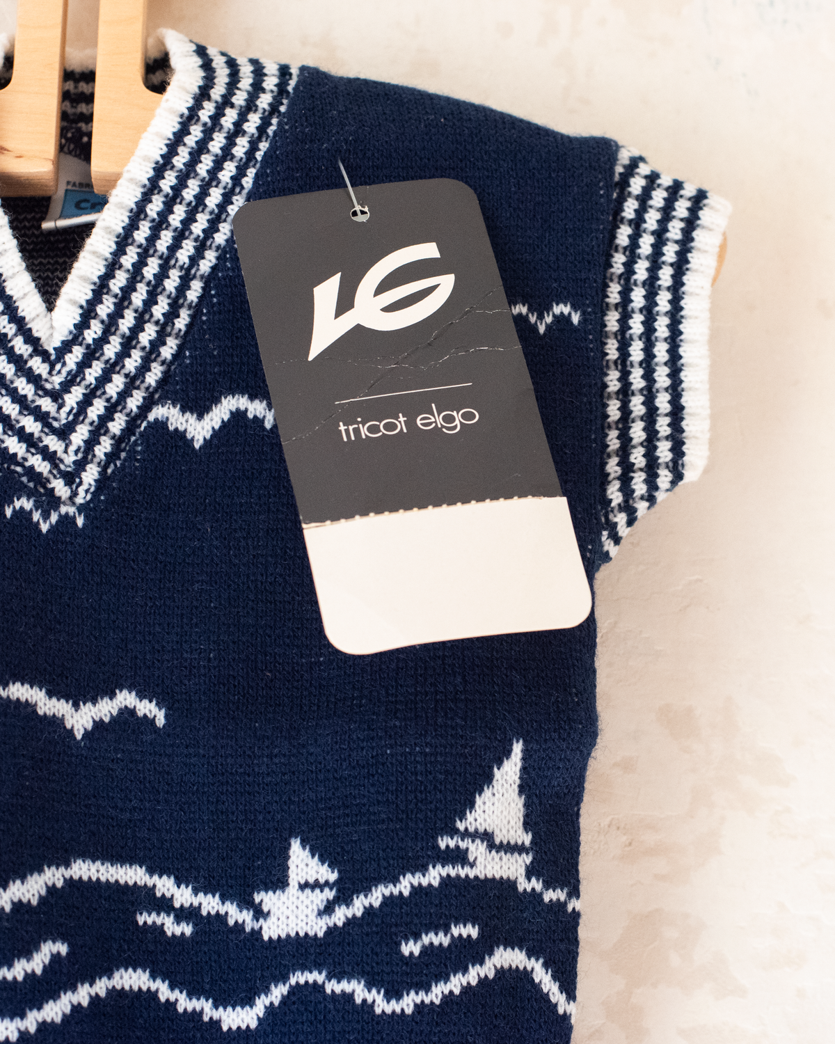 Blue cardigan with boats and seagulls | French deadstock | 0-3 months