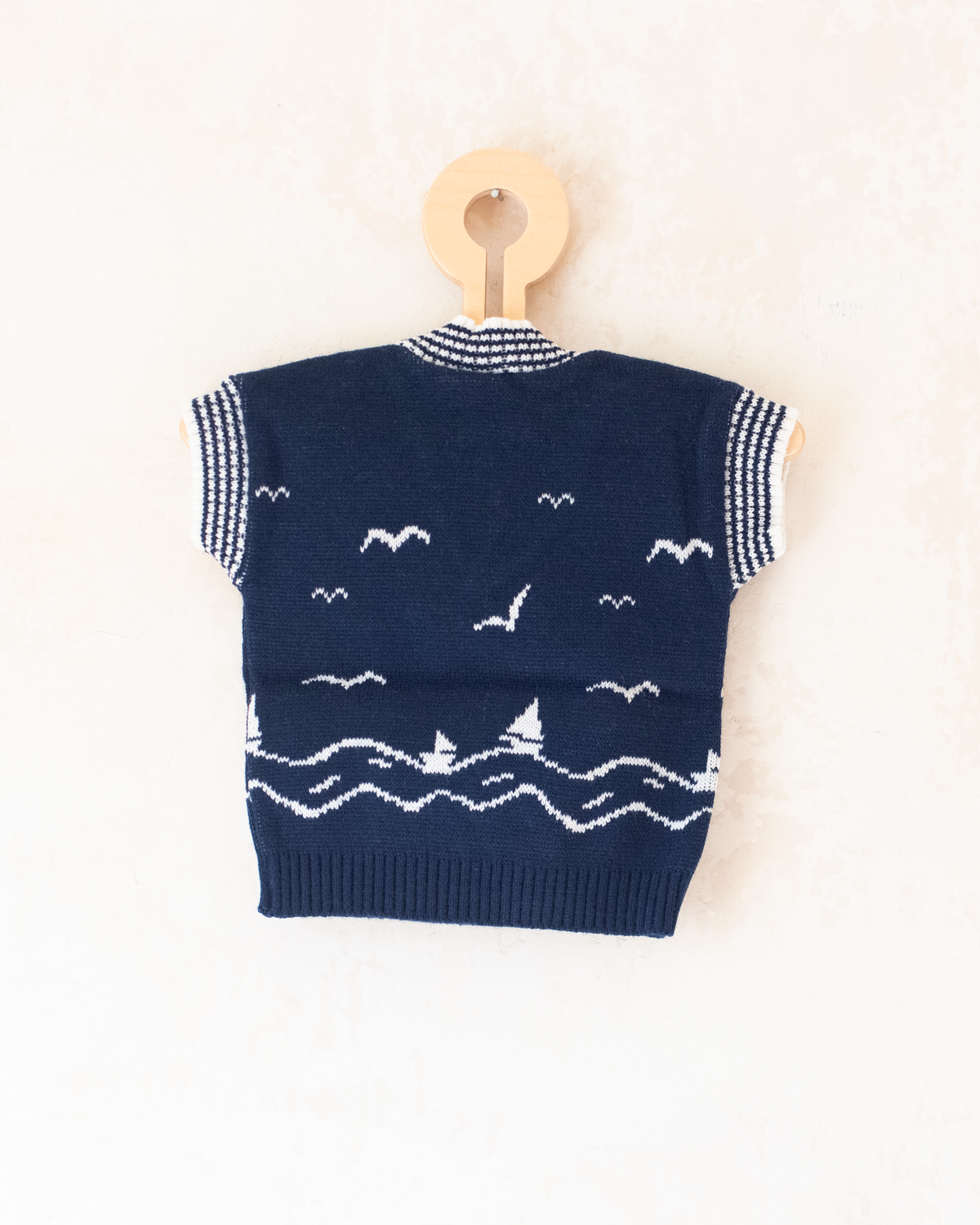 Blue cardigan with boats and seagulls | French deadstock | 0-3 months