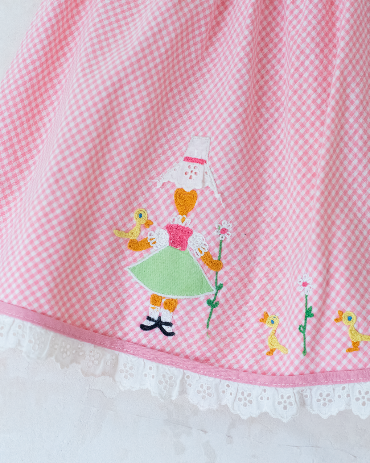 Plaid tunic with girl and embroidered ducks | 6-9 months