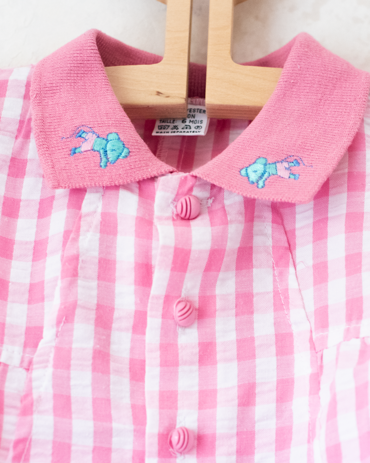 Plaid overalls with embroidered mice on the collar | 3-6 months