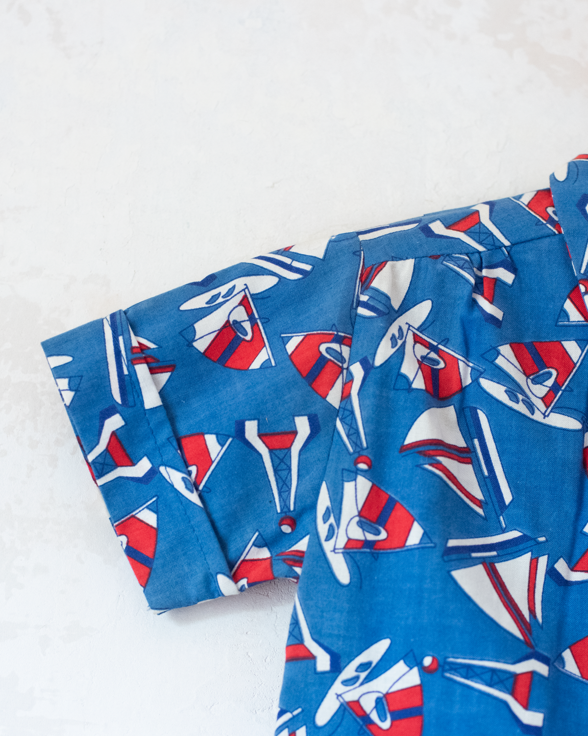 Blue button-down shirt with sailboats | Portuguese deadstock | 2-3 years