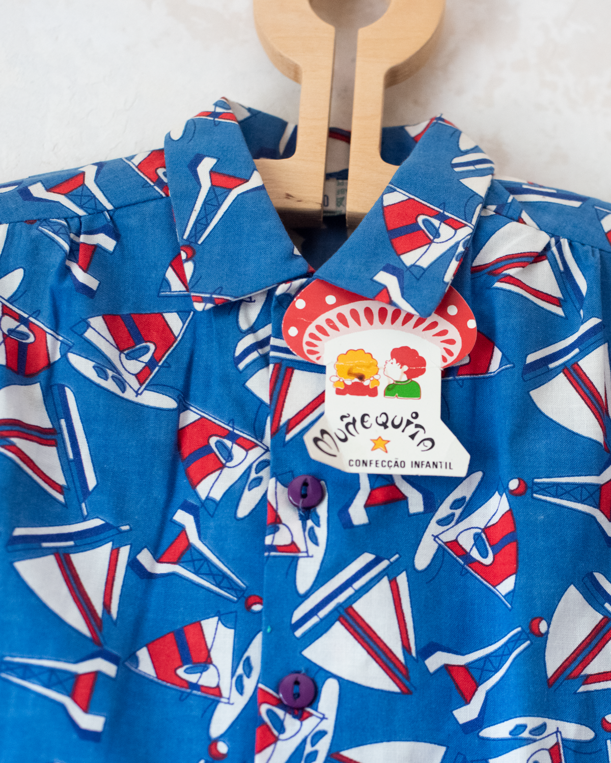 Blue button-down shirt with sailboats | Portuguese deadstock | 2-3 years