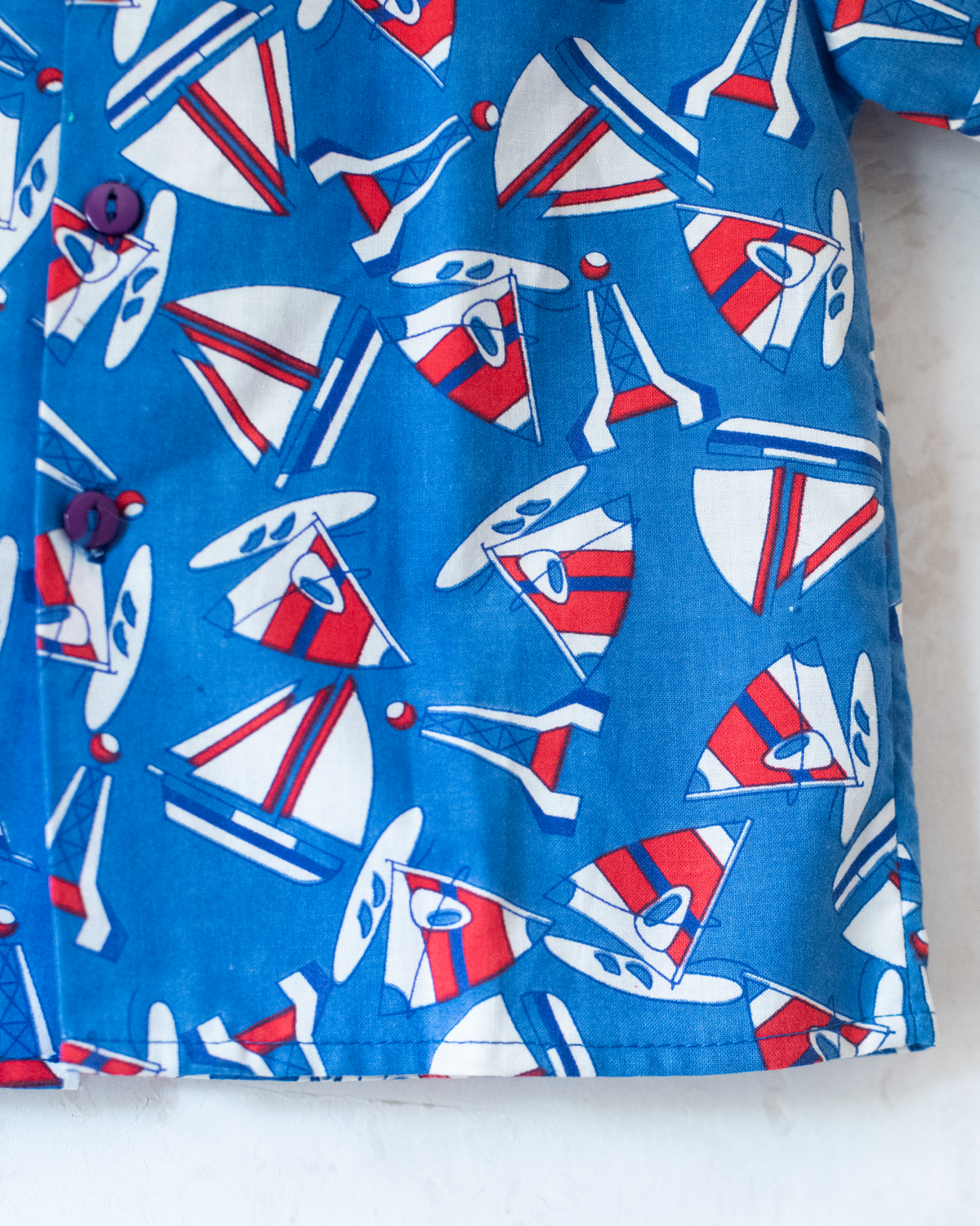 Blue button-down shirt with sailboats | Portuguese deadstock | 2-3 years