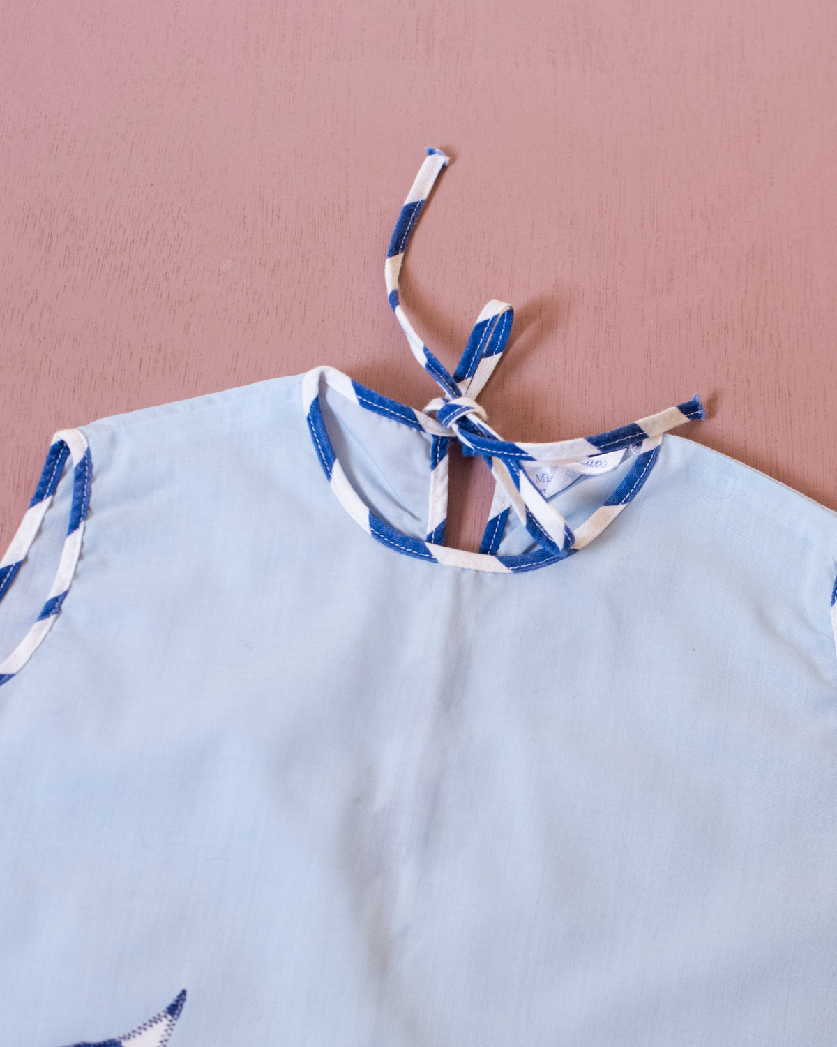 Light blue tunic with dog embroidery and stripes | 6-9 months