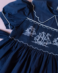שמלה כחולה עם ספינות רקומות | 5-6 שנים