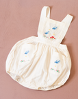 רומפר לבן עם ציפורים ופטריות רקומות | 6-9 חודשים