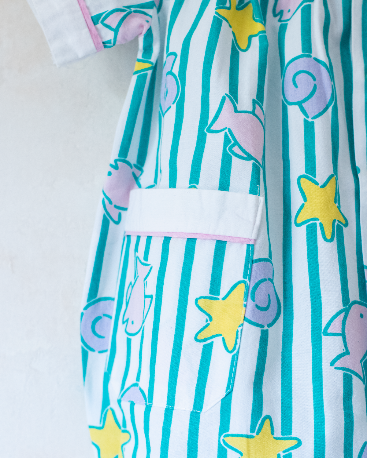 Striped overalls with shells and fish | 6-9 months