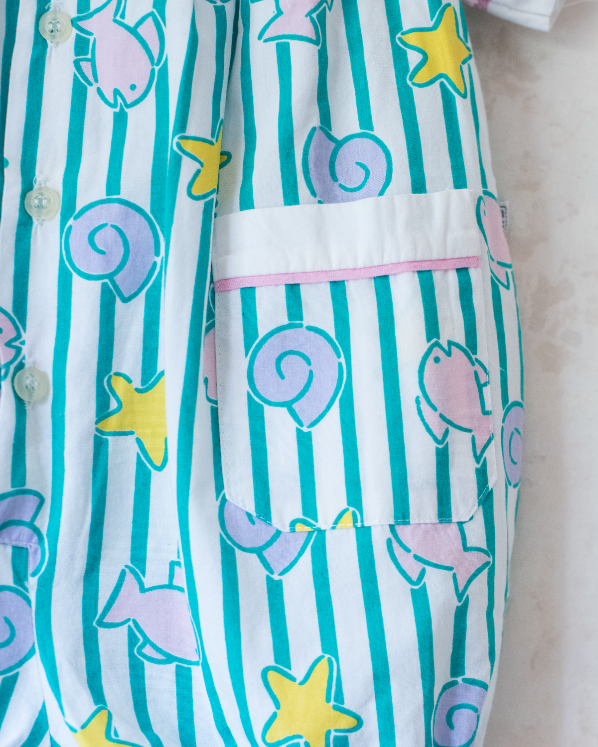 Striped overalls with shells and fish | 6-9 months