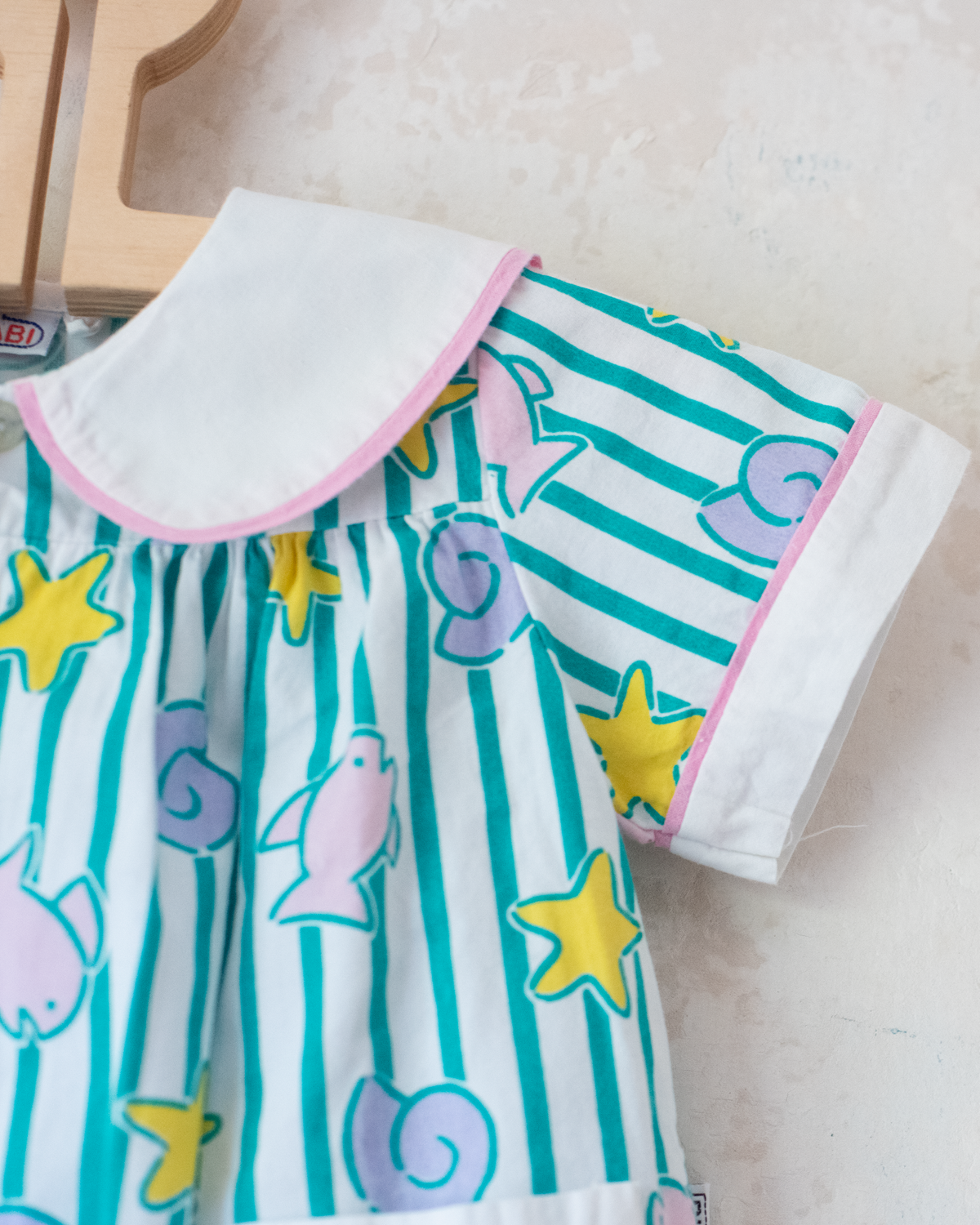 Striped overalls with shells and fish | 6-9 months