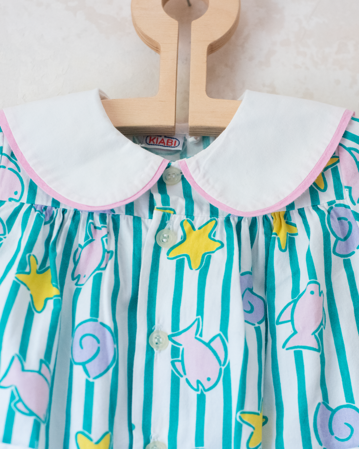 Striped overalls with shells and fish | 6-9 months