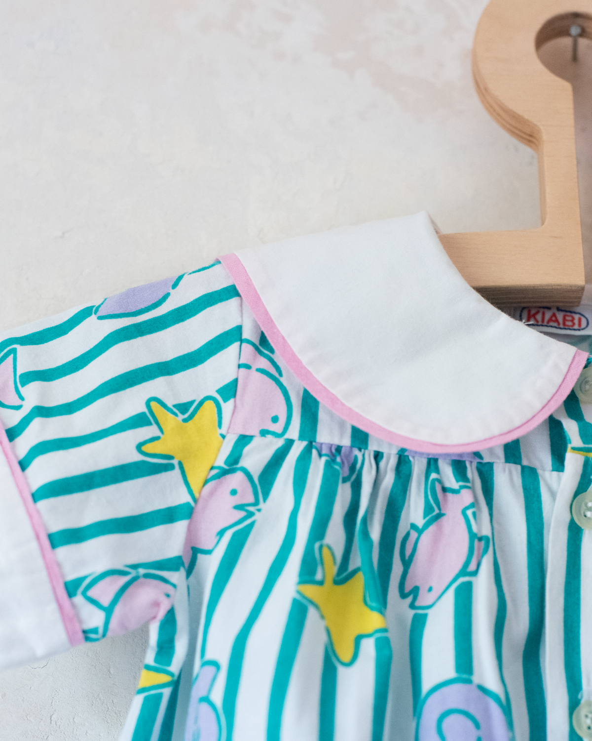 Striped overalls with shells and fish | 6-9 months