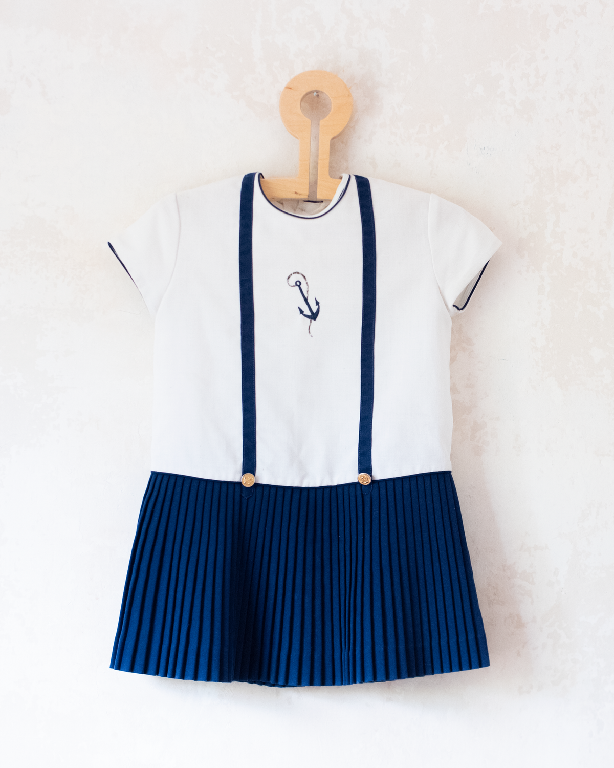 Sailor dress with anchor and fleece from the 50s | 12-18 months