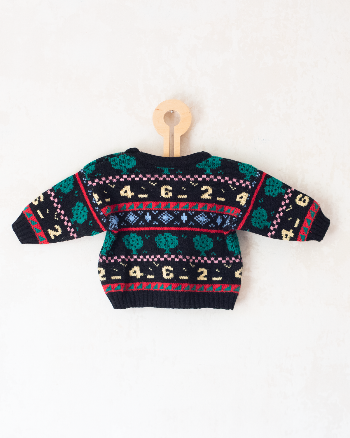 Black sweater with trees, numbers and shapes | 3-6 months