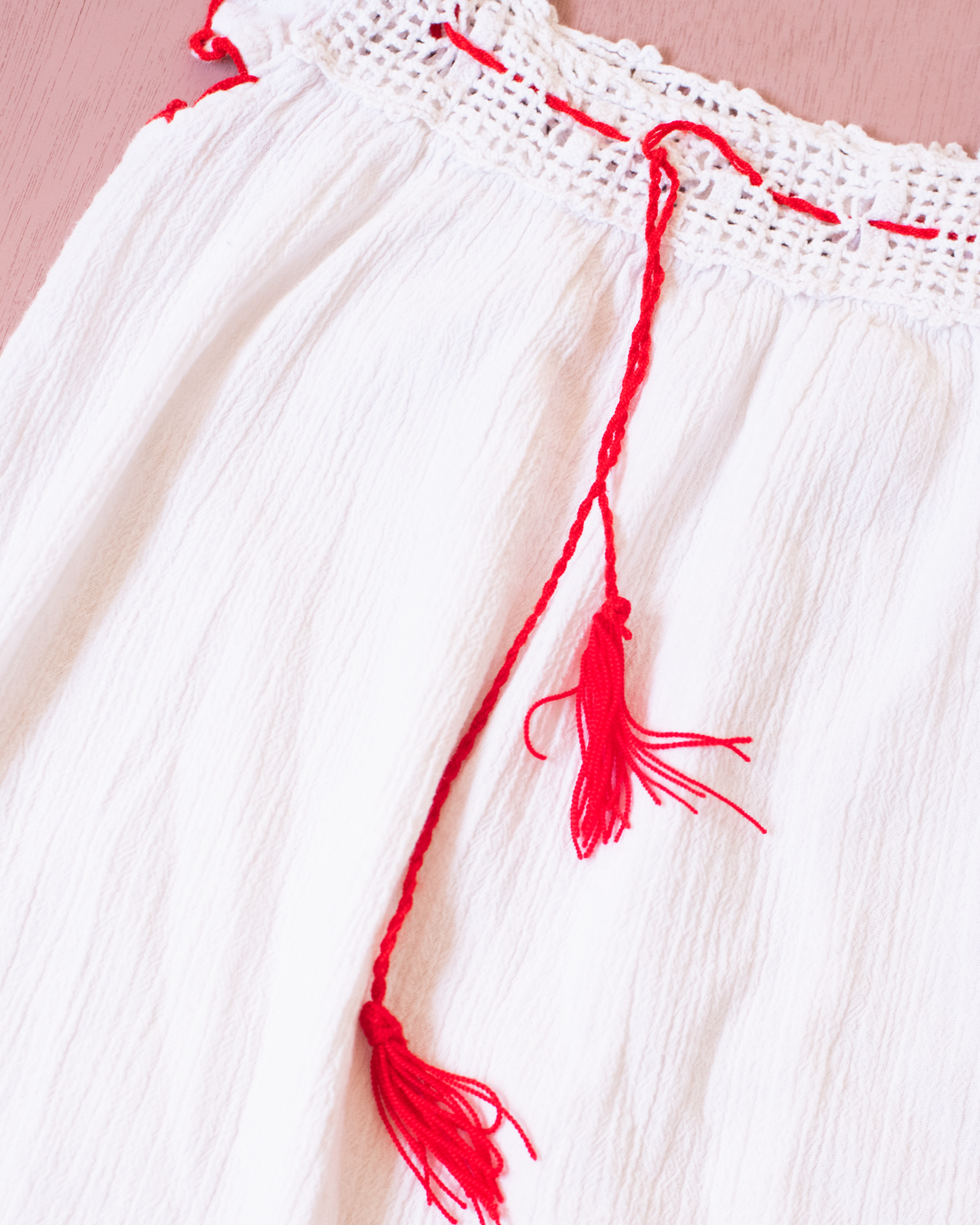 White boho dress with embroidered cherries | 5-6 years